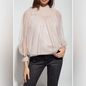 AllSaints Perri Tulle Top Metallic Nude